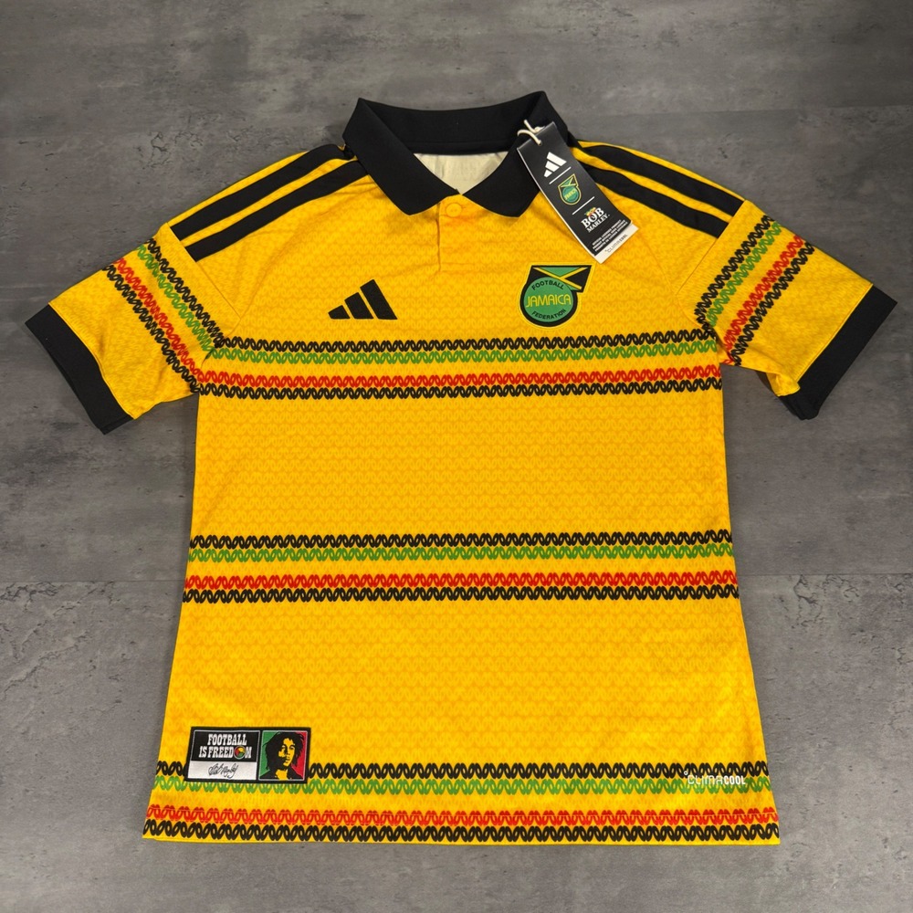 Adidas Jamaica‎ Bob Marley Jersey Youth M Gold Yellow Soccer Polo Shirt Stripe